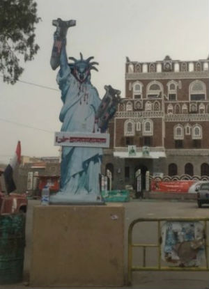 Yemen capital covered in anti-America graffiti (Twitter). Yemen capital covered in anti-America graffiti (Twitter).
