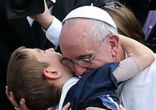 Pope Francis was met by disabled youths. Image of Pope Francis was met by disabled youths.