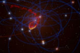 As interstellar gas is compressed by gravity, stars are formed. A similar phenomenon is being observed at the heart of our galaxy where a supermassive black hole is compressing gas to form stars. Image of As interstellar gas is compressed by gravity, stars are formed. A similar phenomenon is being observed at the heart of our galaxy where a supermassive black hole is compressing gas to form stars.