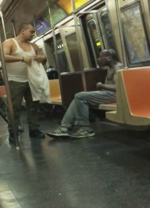 Joey Resto gave a homeless man the shirt off his back - and a beanie to boot (Lazaro El Feo)! Joey Resto gave a homeless man the shirt off his back - and a beanie to boot (Lazaro El Feo)!