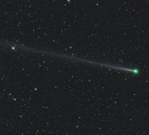 Comet 45P is an uncommon green color because of its chemical composition. Comet 45P is an uncommon green color because of its chemical composition.