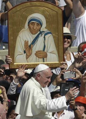 Pope Francis calls us to follow St. Mother Teresa's example. Pope Francis calls us to follow St. Mother Teresa's example.