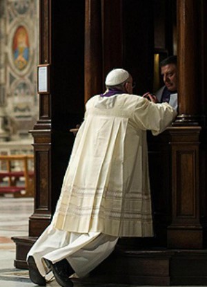 Pope Francis goes to Confession. Pope Francis goes to Confession.