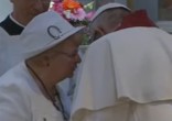 Pope Francis comforted Roselyne Hamel (CTV). Image of Pope Francis comforted Roselyne Hamel (CTV).