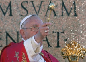 Pope Francis reads his Palm Sunday homily during mass. Pope Francis reads his Palm Sunday homily during mass.