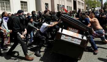 Conservative Trump supporters struggle with communist millennials who are literally trying to spread trash and filth in the street. This figuratively illustrates what is going on in our country. Conservative Trump supporters struggle with communist millennials who are literally trying to spread trash and filth in the street. This figuratively illustrates what is going on in our country.