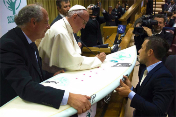 The fantastical thought of Pope Francis shredding some sick waves on the Papal Surfboard is worthy. But in the realm of reality, what Pope Francis is doing to improve the lives of others is Christlike and an inspiration to all Christians. The fantastical thought of Pope Francis shredding some sick waves on the Papal Surfboard is worthy. But in the realm of reality, what Pope Francis is doing to improve the lives of others is Christlike and an inspiration to all Christians.
