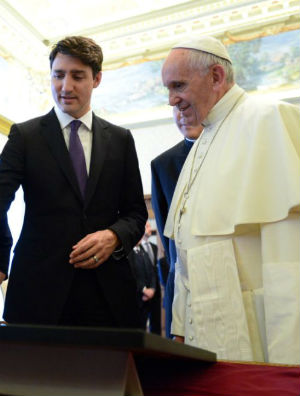 Pope Francis met with Canadian Prime Minister Justin Trudeau. Pope Francis met with Canadian Prime Minister Justin Trudeau.