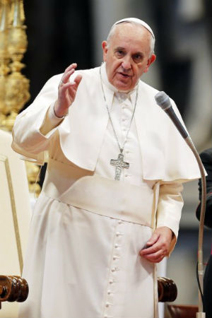 Pope Francis urges Macron to strengthen France's Christian roots. Pope Francis urges Macron to strengthen France's Christian roots.
