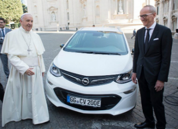 Pope Francis with his new car. The car is part of the plan to make the Vatican the first carbon neutral state. Pope Francis with his new car. The car is part of the plan to make the Vatican the first carbon neutral state.