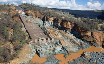 The destroyed Oroville dam spillway.