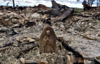 The Rojas Family's homes were completely destroyed; all that remained was a statue of the Virgin Mary. The Rojas Family's homes were completely destroyed; all that remained was a statue of the Virgin Mary.