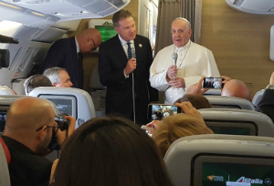 Pope Francis took questions on his return flight from Colombia. Pope Francis took questions on his return flight from Colombia.