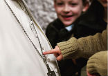 A little pilgrim caught the pope's eye. Image of A little pilgrim caught the pope's eye.