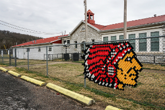 An American Indian motif is on display at Kenwood Public School in Salina, Oklahoma. The school educates many American Indian students, but despite contributions from the Cherokee Nation, rumors persist that it might close due to budget cuts.
Jessica Henry, GPJ Tribal Nations An American Indian motif is on display at Kenwood Public School in Salina, Oklahoma. The school educates many American Indian students, but despite contributions from the Cherokee Nation, rumors persist that it might close due to budget cuts.
Jessica Henry, GPJ Tribal Nations