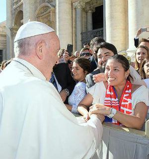 Pope Francis spoke to a group of young people from France. Pope Francis spoke to a group of young people from France.