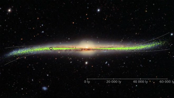An map of the Milky Way galaxy reveals it is warped, instead of flat as often depicted in textbooks. An map of the Milky Way galaxy reveals it is warped, instead of flat as often depicted in textbooks.