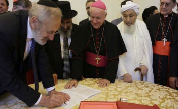 Representatives of the Abrahamic religions sign a declaration on end of life issues at the Vatican Oct 28 2019 Credit Vatican Media Representatives of the Abrahamic religions sign a declaration on end of life issues at the Vatican Oct 28 2019 Credit Vatican Media