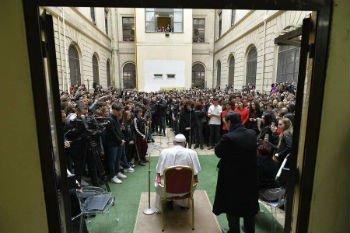 Pope Francis visits Pilo Albertelli high school in Rome Dec 20 2019 Image of Pope Francis visits Pilo Albertelli high school in Rome Dec 20 2019
