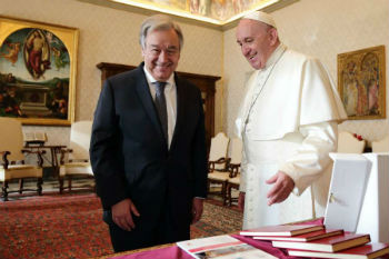 Pope Francis and Guterres Vatican Pool Image of Pope Francis and Guterres Vatican Pool