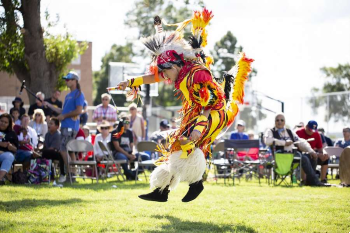 St. Josephs student dances in a pow wow Image of St. Josephs student dances in a pow wow