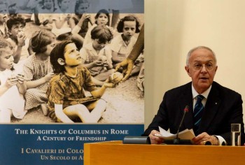 Supreme Knight Carl Anderson of the Knights of Columbus speaks at a press conference in Rome Feb 11 2020 Image of Supreme Knight Carl Anderson of the Knights of Columbus speaks at a press conference in Rome Feb 11 2020