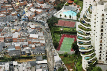 A neighborhood in Sao Paulo illustrates the divide between the rich and the poor. Image of A neighborhood in Sao Paulo illustrates the divide between the rich and the poor.