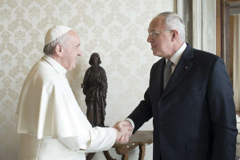 Pope Francis meets Carl Anderson Supreme Knight of Knights of Columbus Image of Pope Francis meets Carl Anderson Supreme Knight of Knights of Columbus