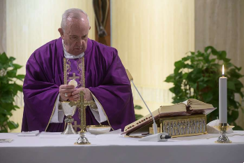 Pope Francis offers a private Mass in the chapel of Casa Santa Marta March 15 2020 Image of Pope Francis offers a private Mass in the chapel of Casa Santa Marta March 15 2020