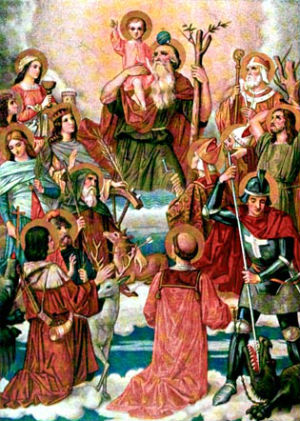 The Fourteen Holy Helpers' intercession was first invoked in Germany during the plague. The Fourteen Holy Helpers' intercession was first invoked in Germany during the plague.