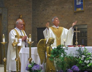 Bishop Strickland during Sunday's mass. Bishop Strickland during Sunday's mass.
