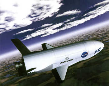 The X-37 is testing a microwave system for delivering power to stations on the ground. Image of The X-37 is testing a microwave system for delivering power to stations on the ground.