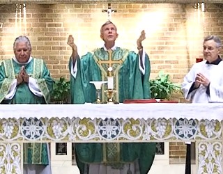 Bishop Strickland in Sunday's live Mass. Image of Bishop Strickland in Sunday's live Mass.