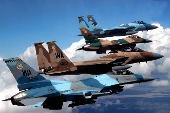A pair of F-15 and F-16 Image of A pair of F-15 and F-16