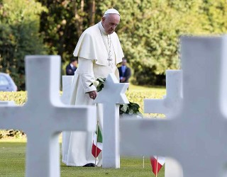 Pope Francis during the 2017 All Souls' Day at the Sicily-Rome American Cemetery in Nettuno, Italy. Image of Pope Francis during the 2017 All Souls' Day at the Sicily-Rome American Cemetery in Nettuno, Italy.