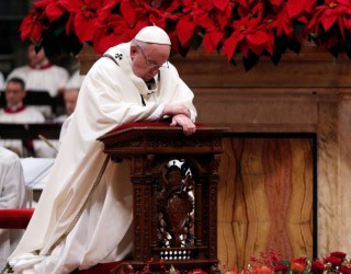 Pope Francis during Christmas Eve Mass in 2018. Image of Pope Francis during Christmas Eve Mass in 2018.
