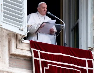 Pope Francis giving his Angelus. Image of Pope Francis giving his Angelus.