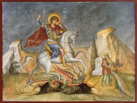 St. George slaying the dragon. Image of St. George slaying the dragon.