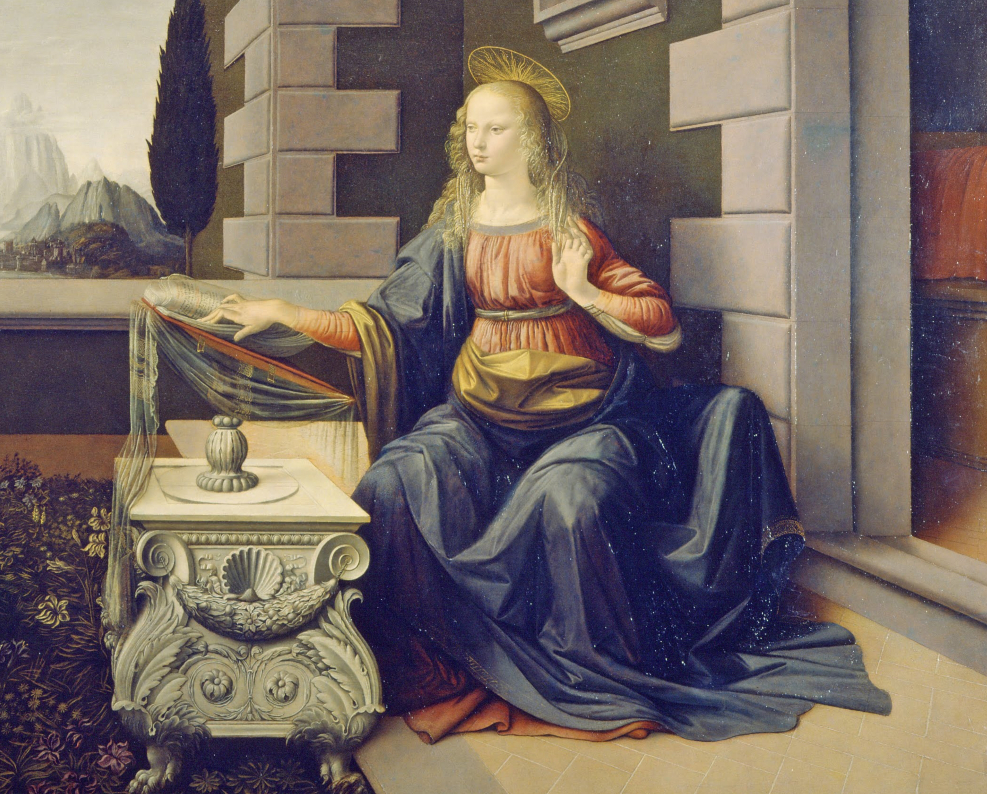The Annunciation by Leonardo da Vinci, detail. Image of The Annunciation by Leonardo da Vinci, detail.