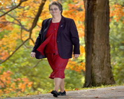 NUN WITH DISEASE WALKS – Sister Peggy Mahoney, director of planned giving for the Diocese of Wilmington, Del., walks in late October. The Mercy sister was diagnosed in 2003 with polymyositis, an autoimmune disease, though she is determined not to let the disease take over her life or define who she is. (CNS photo)
Image of NUN WITH DISEASE WALKS – Sister Peggy Mahoney, director of planned giving for the Diocese of Wilmington, Del., walks in late October. The Mercy sister was diagnosed in 2003 with polymyositis, an autoimmune disease, though she is determined not to let the disease take over her life or define who she is. (CNS photo)
