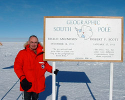 PRIEST STANDS NEXT TO SIGN AT SOUTH POLE – Father John Harrison, a priest of the Diocese of Dunedin, New Zealand, stands next to a sign at the South Pole in 2003. Father Harrison is in his fifth year as a chaplain at McMurdo Station in Antarctica, where 1,000 people or more work each year on National Science Foundation projects or in support services for the researchers. (CNS/courtesy of Father Harrison)
Image of PRIEST STANDS NEXT TO SIGN AT SOUTH POLE – Father John Harrison, a priest of the Diocese of Dunedin, New Zealand, stands next to a sign at the South Pole in 2003. Father Harrison is in his fifth year as a chaplain at McMurdo Station in Antarctica, where 1,000 people or more work each year on National Science Foundation projects or in support services for the researchers. (CNS/courtesy of Father Harrison)