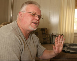 CATHOLIC WRONGLY CONVICTED OF MURDER GESTURES – Kirk Bloodsworth, who was wrongly convicted of the rape and murder of a 9-year-old Rosedale, Md., girl in 1985, gestures during an interview at his home in Cambridge, Md., in late January. Bloodsworth, who became a Catholic while on death row in Maryland, was exonerated by DNA evidence in 1993. Since then he has devoted his life to ending the death penalty. (Catholic Review)
Image of CATHOLIC WRONGLY CONVICTED OF MURDER GESTURES – Kirk Bloodsworth, who was wrongly convicted of the rape and murder of a 9-year-old Rosedale, Md., girl in 1985, gestures during an interview at his home in Cambridge, Md., in late January. Bloodsworth, who became a Catholic while on death row in Maryland, was exonerated by DNA evidence in 1993. Since then he has devoted his life to ending the death penalty. (Catholic Review)