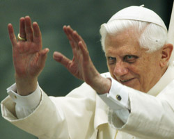 POPE ACKNOWLEDGES CROWD DURING AUDIENCE – Pope Benedict XVI acknowledges the crowd during his weekly general audience at the Vatican Feb. 7. (CNS/Reuters) Image of POPE ACKNOWLEDGES CROWD DURING AUDIENCE – Pope Benedict XVI acknowledges the crowd during his weekly general audience at the Vatican Feb. 7. (CNS/Reuters)