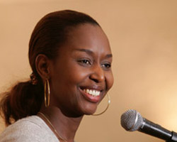 RWANDAN GENOCIDE SURVIVOR SPEAKS - Rwandan genocide survivor Immaculee Ilibagiza gestures while sharing her story of survival and forgiveness at Blessed Sacrament Catholic Church in Alexandria, Va., in 2006. During another speaking engagement, Ilibagiza stood before 600 people April 18 o n the stage of the Caldwell College student center auditorium in Caldwell, N.J., and discussed how the power of prayer saved her life 13 years ago. (CNS)
Image of RWANDAN GENOCIDE SURVIVOR SPEAKS - Rwandan genocide survivor Immaculee Ilibagiza gestures while sharing her story of survival and forgiveness at Blessed Sacrament Catholic Church in Alexandria, Va., in 2006. During another speaking engagement, Ilibagiza stood before 600 people April 18 o n the stage of the Caldwell College student center auditorium in Caldwell, N.J., and discussed how the power of prayer saved her life 13 years ago. (CNS)