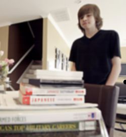 HOMESCHOOLER - Harrison Hartley of Burbank, Calif., surveyed school books stacked up in his kitchen last year. College bound, he was homeschooled since kindergarten. Image of HOMESCHOOLER - Harrison Hartley of Burbank, Calif., surveyed school books stacked up in his kitchen last year. College bound, he was homeschooled since kindergarten.