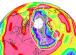 The northern ozone hole is at least five times the size of the state of California. Image of The northern ozone hole is at least five times the size of the state of California.