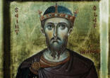 St. Olaf with his battle-axe, which is revered as a relic and incorporated into Norway's royal coat of arms. Image of St. Olaf with his battle-axe, which is revered as a relic and incorporated into Norway's royal coat of arms.