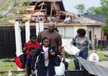 One tornado threw semi trucks like toys. Image of One tornado threw semi trucks like toys.