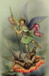 St. Michael is normally depicted in battle defeating the devil. Image of St. Michael is normally depicted in battle defeating the devil.