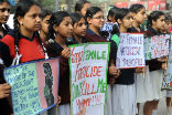 Indian girls protesting against sex-selective abortion. Image of Indian girls protesting against sex-selective abortion.